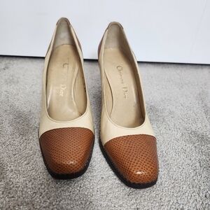 VTG Christian Dior Cream Brown Heels Pumps Size 6 1/2